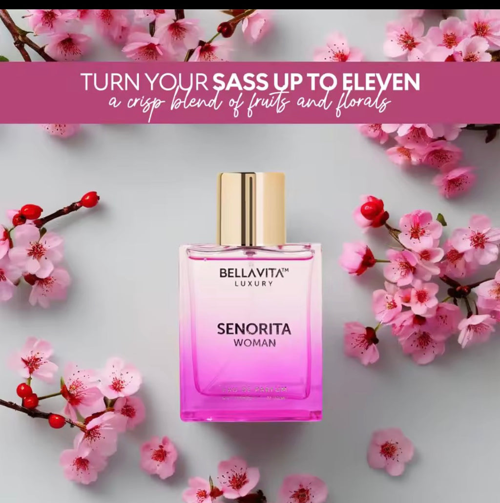 BellaVita Luxury SENORITA Perfume for Women (3.4 fl.oz) | Floral & Fruity Fragrance with Pomegranate, Mint & Musk | Notes of Yuzu and Lotus | Vegan & Cruelty-Free Womens Perfume